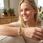 Engraved Natural Stone Bar Bracelet — "Sisters" Stretch Beaded Bracelet