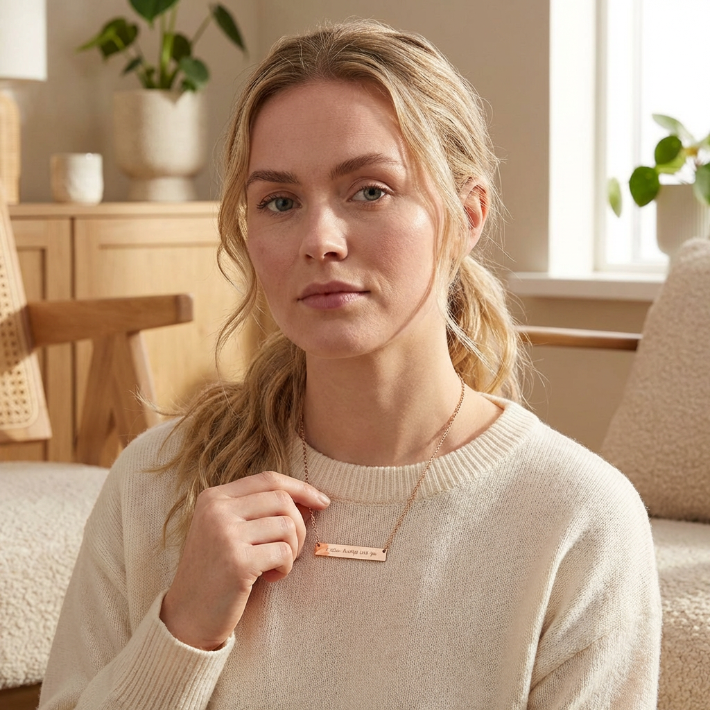 Engravable Horizontal Bar Necklace — Personalized Morse Code Pendant