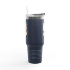 40oz Insulated Travel Mug Tumbler— Cute Kawaii Kitten Holding Heart