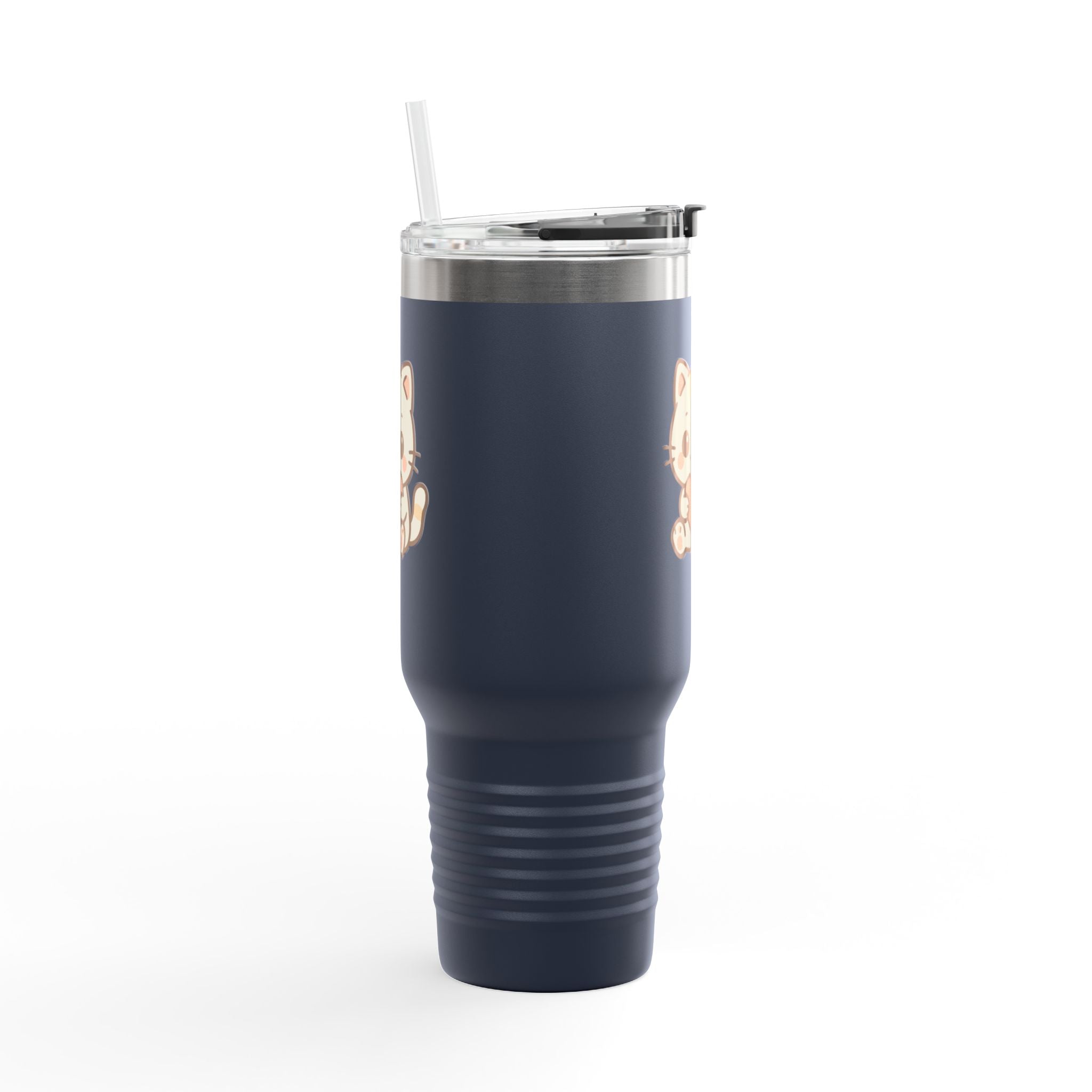 40oz Insulated Travel Mug Tumbler— Cute Kawaii Kitten Holding Heart