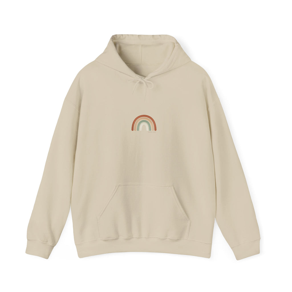 Neutral muted rainbow hoodie | boho rainbow arc, desert arc design
