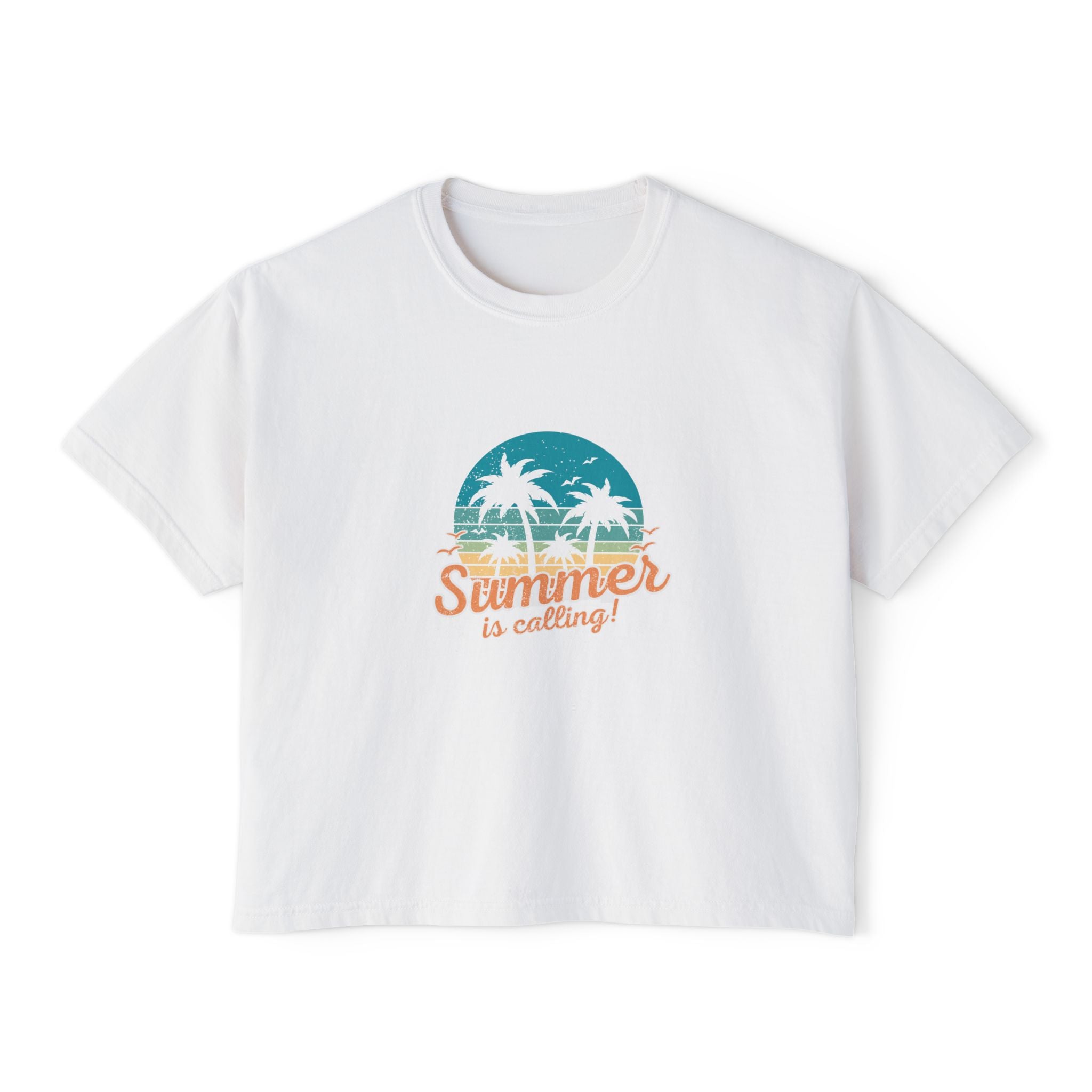 Summer Is Calling Women's Boxy Tee — Retro Palm Beach Vacation Tee