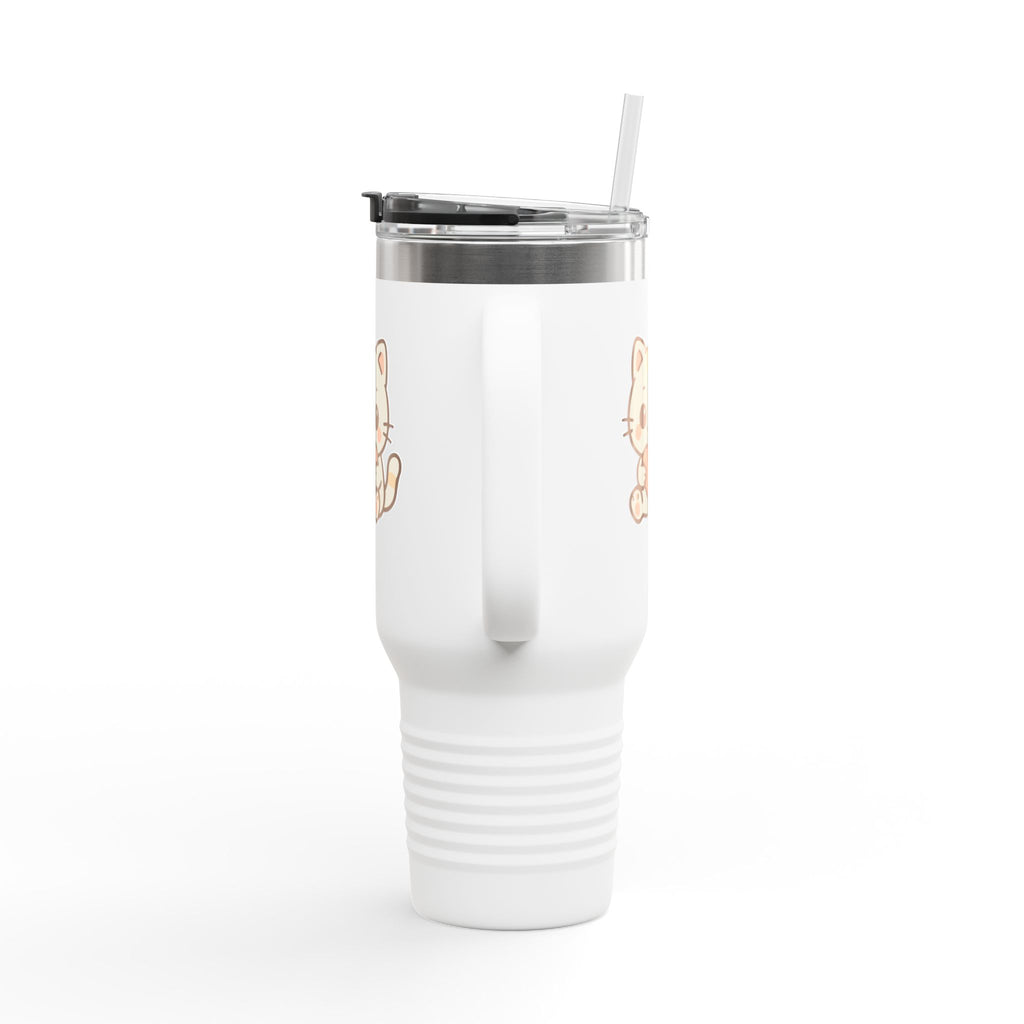 40oz Insulated Travel Mug Tumbler— Cute Kawaii Kitten Holding Heart
