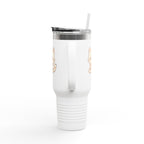 40oz Insulated Travel Mug Tumbler— Cute Kawaii Kitten Holding Heart