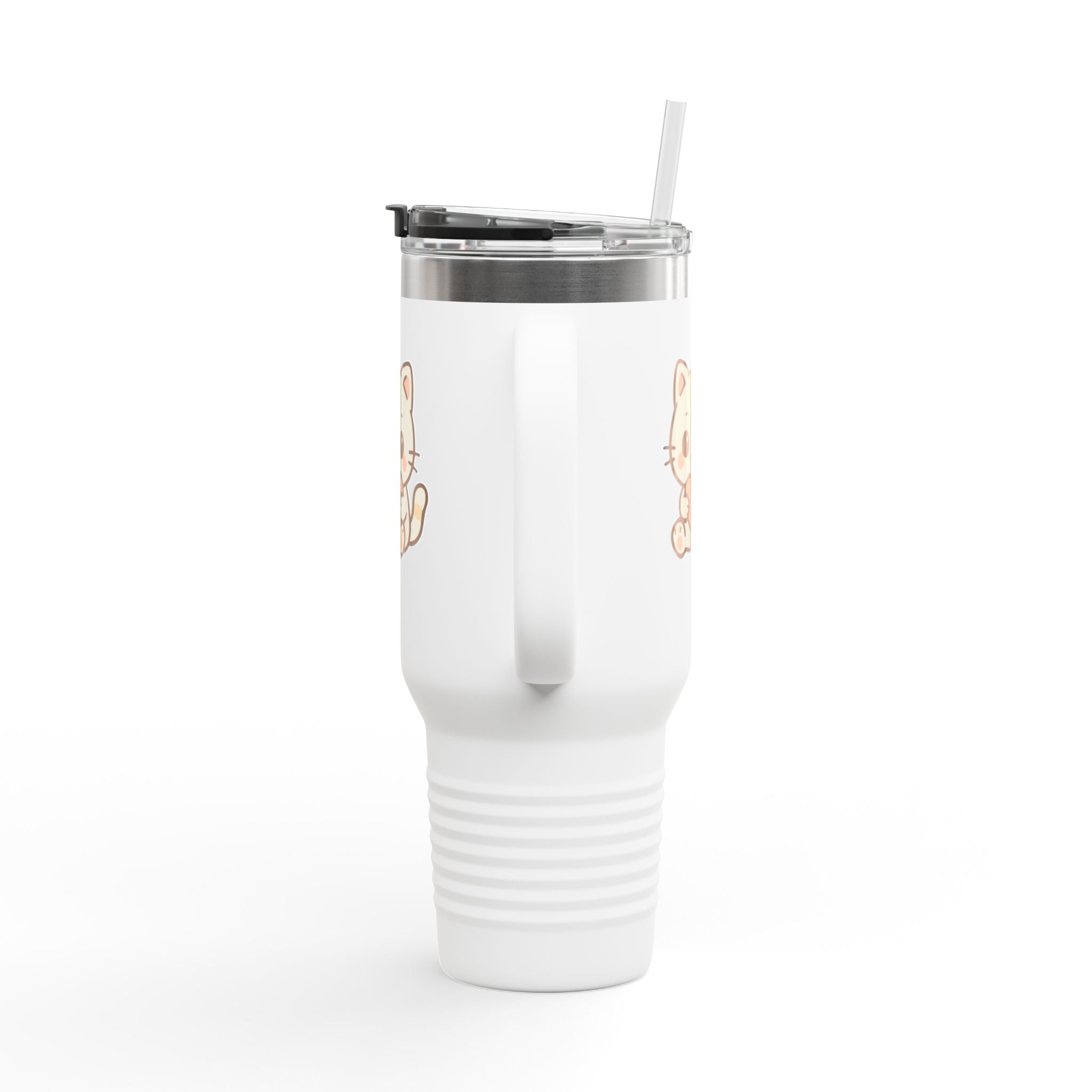 40oz Insulated Travel Mug Tumbler— Cute Kawaii Kitten Holding Heart