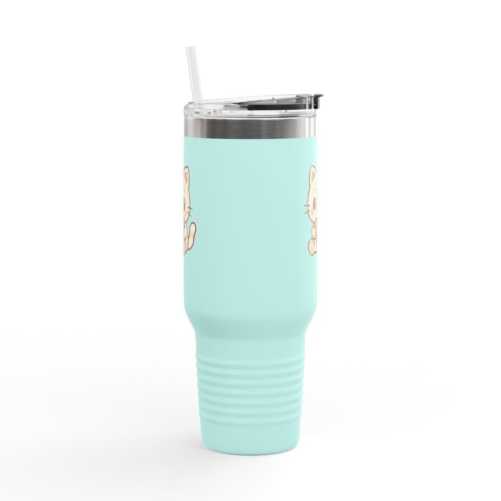 40oz Insulated Travel Mug Tumbler— Cute Kawaii Kitten Holding Heart