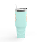 40oz Insulated Travel Mug Tumbler— Cute Kawaii Kitten Holding Heart