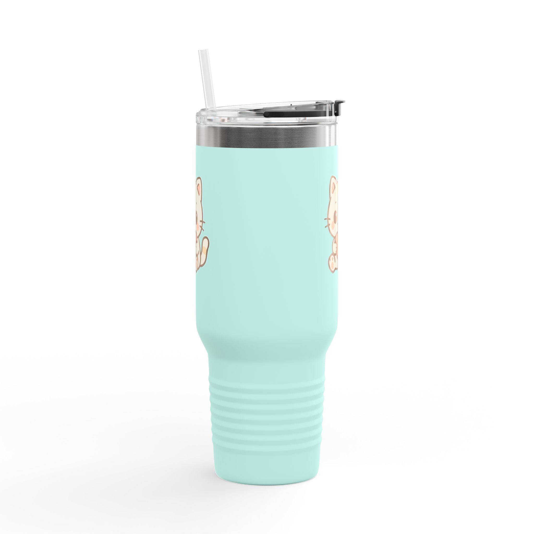 40oz Insulated Travel Mug Tumbler— Cute Kawaii Kitten Holding Heart