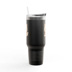 40oz Insulated Travel Mug Tumbler— Cute Kawaii Kitten Holding Heart