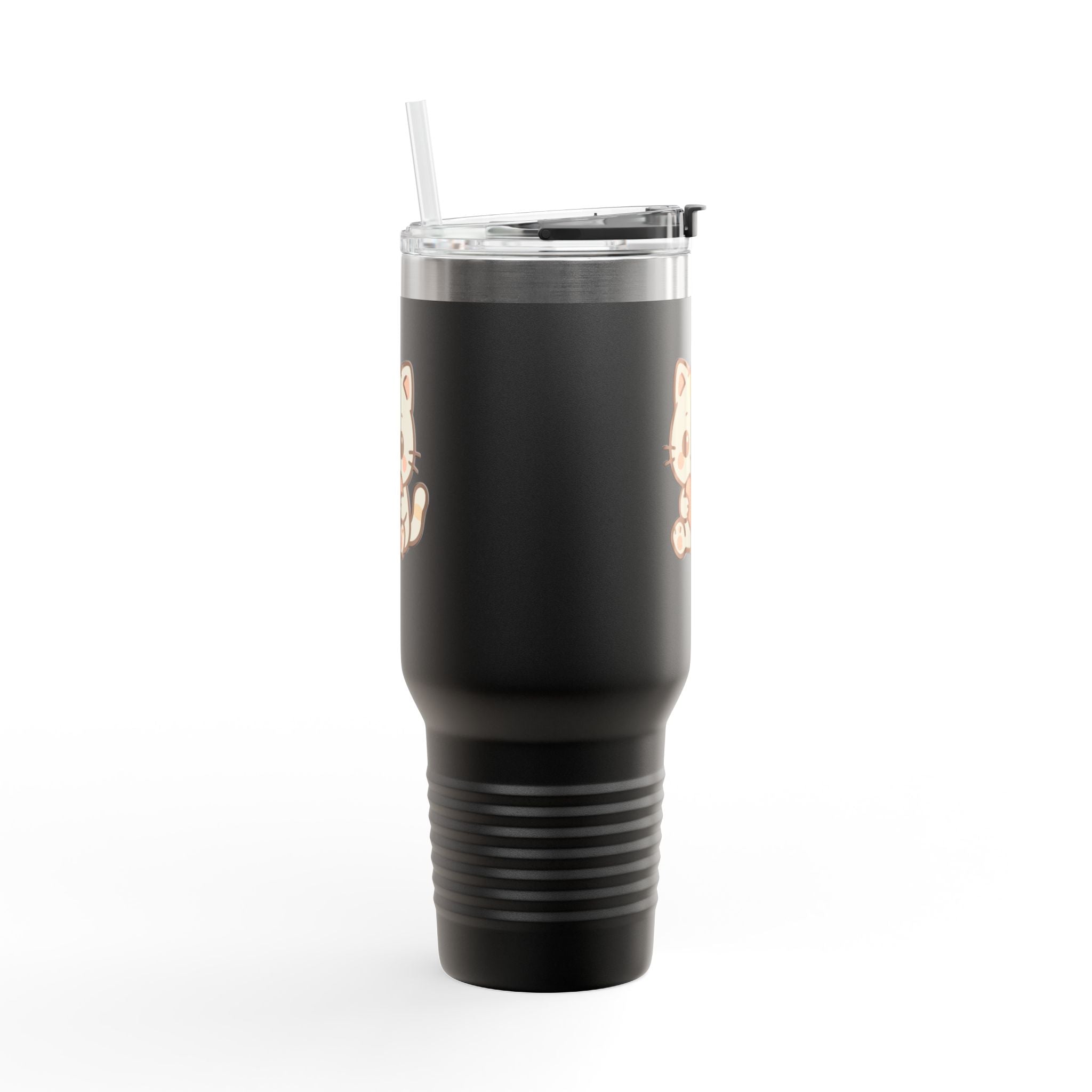 40oz Insulated Travel Mug Tumbler— Cute Kawaii Kitten Holding Heart