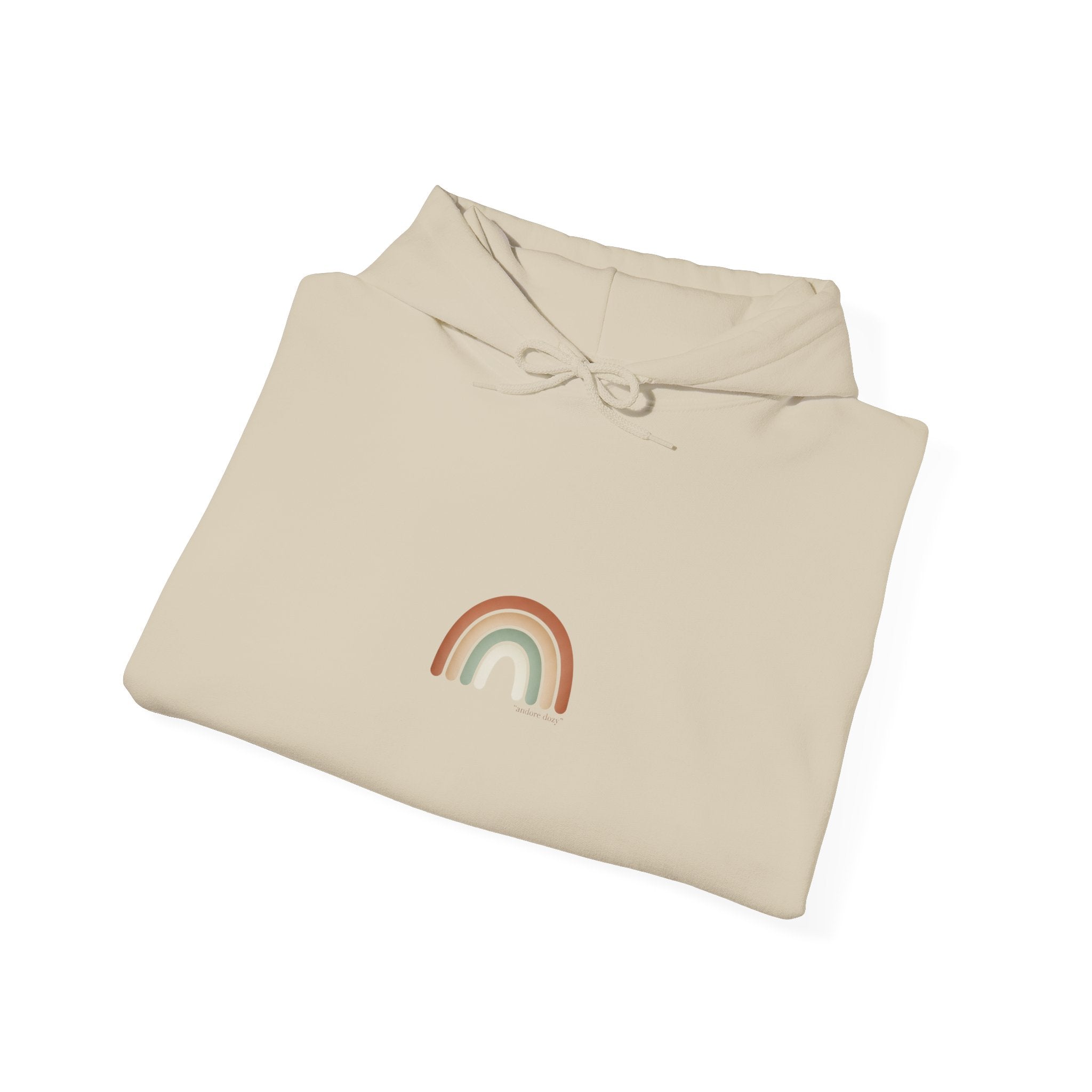 Neutral muted rainbow hoodie | boho rainbow arc, desert arc design