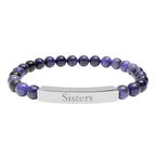 Engraved Natural Stone Bar Bracelet — "Sisters" Stretch Beaded Bracelet