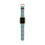 watch band with floral monstera print front gold detail