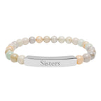 Engraved Natural Stone Bar Bracelet — "Sisters" Stretch Beaded Bracelet