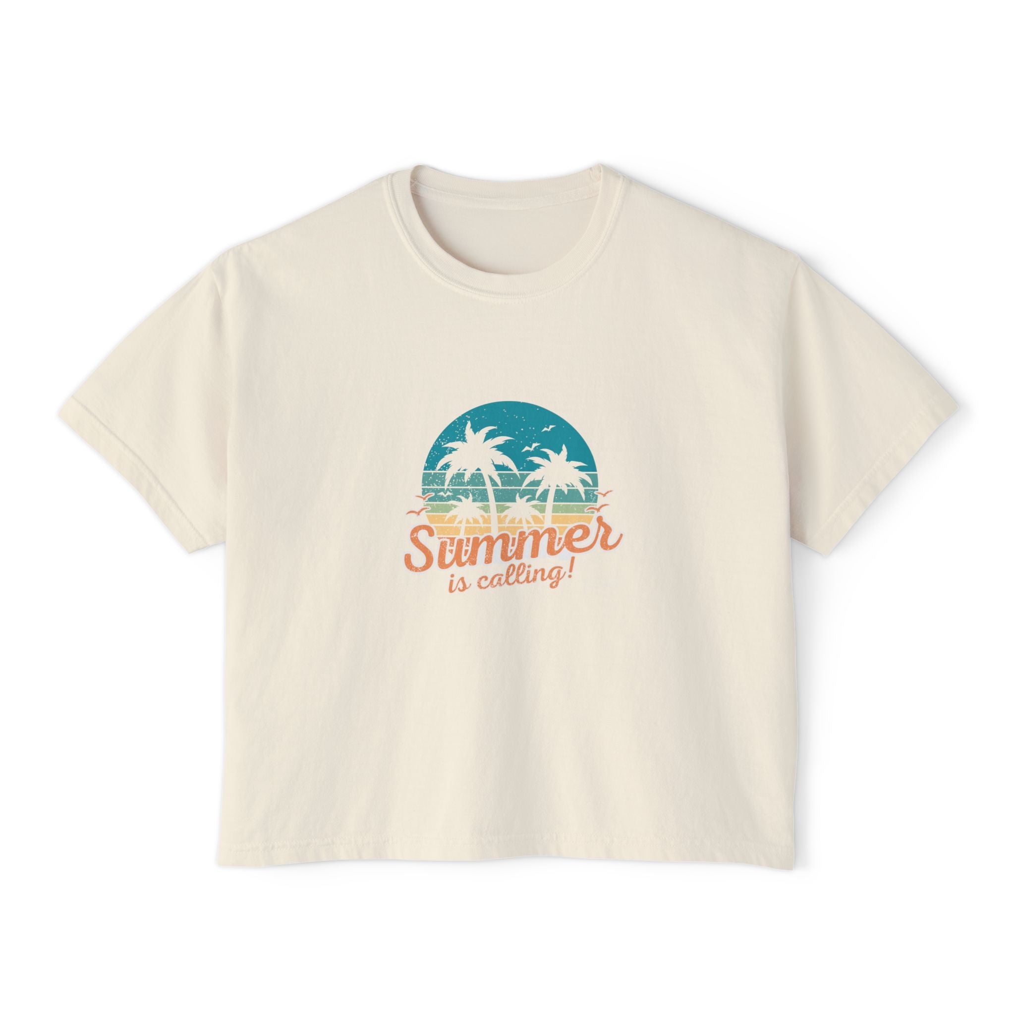 Summer Is Calling Women's Boxy Tee — Retro Palm Beach Vacation Tee