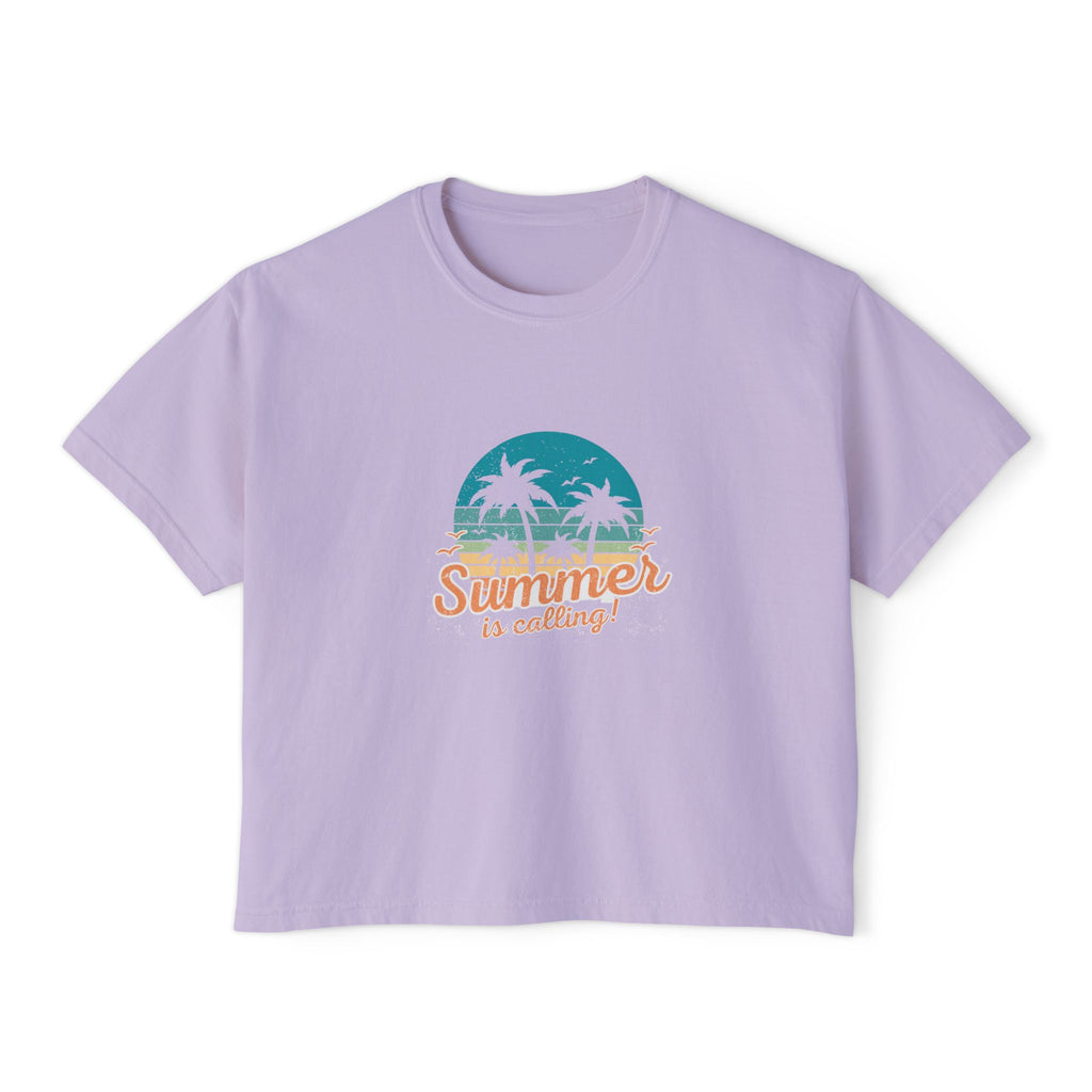 Summer Is Calling Women's Boxy Tee — Retro Palm Beach Vacation Tee