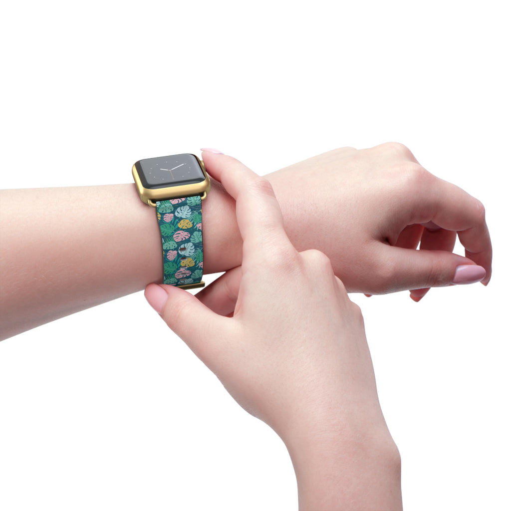Tropical Monstera Watch Band — Teal Floral Apple Watch Strap