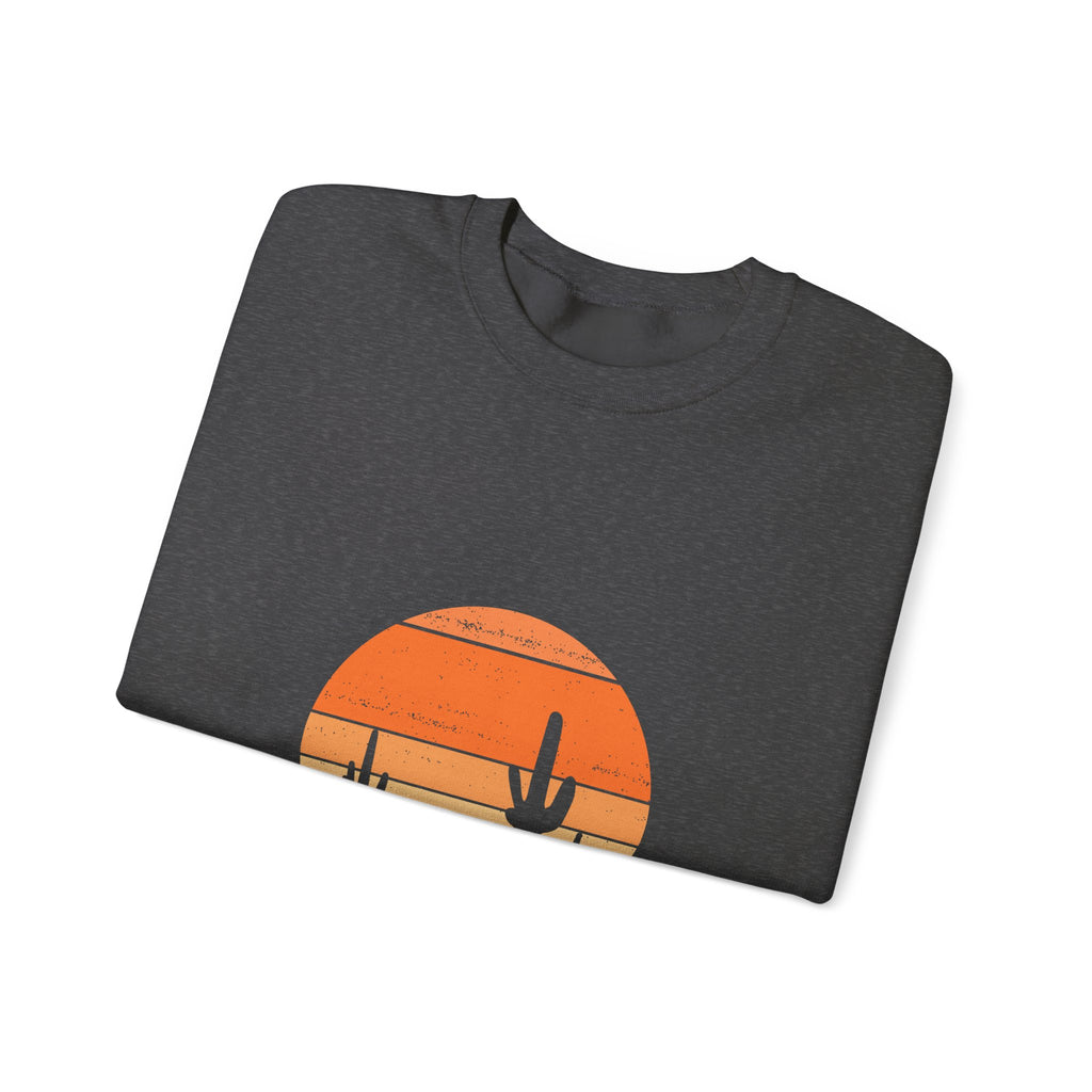 Hello Sunshine Crewneck Sweatshirt — Retro Sunset Cactus Graphic
