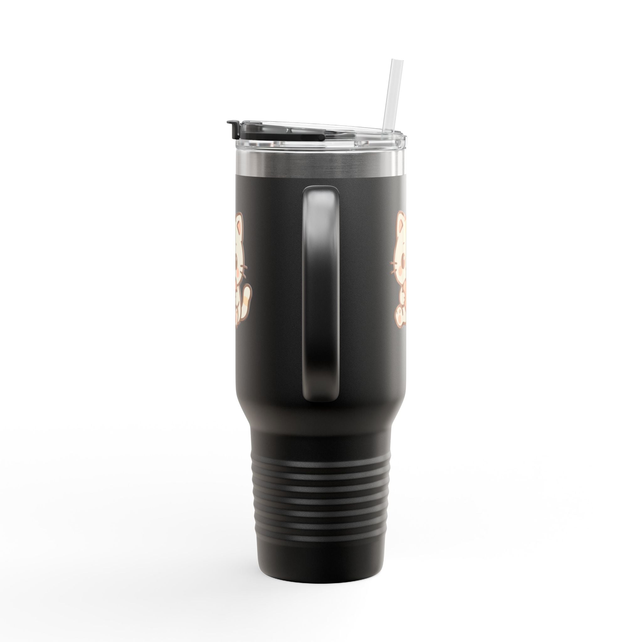 40oz Insulated Travel Mug Tumbler— Cute Kawaii Kitten Holding Heart