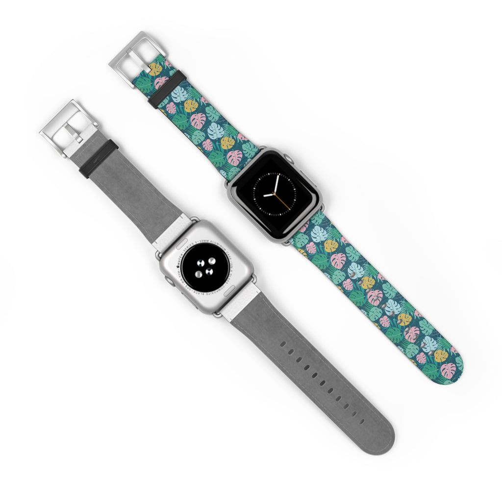 watch band with floral monstera print front