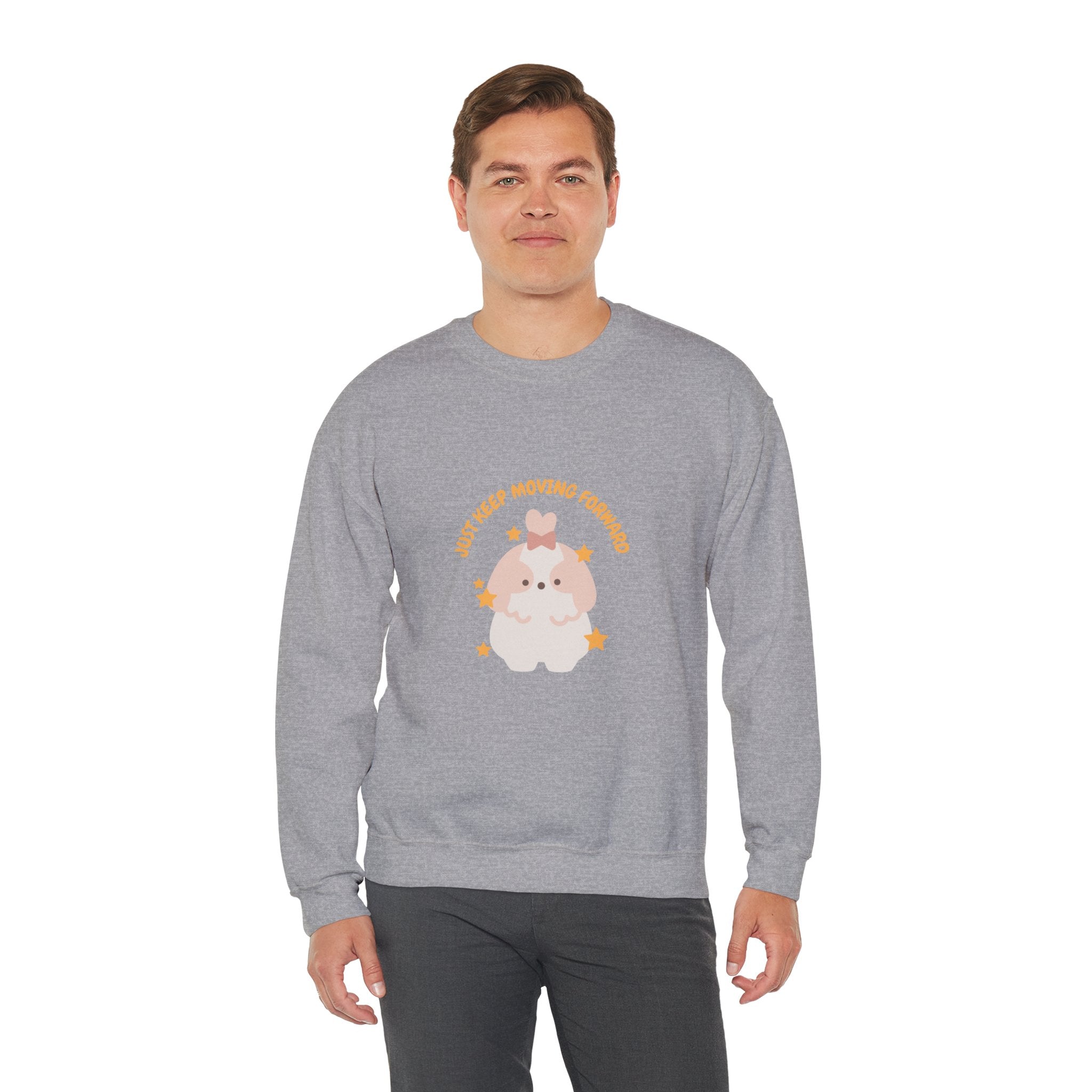 Crewneck Sweatshirt — Cute Kawaii Stars Design "Just Keep Moving Forward"