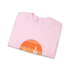 Hello Sunshine Crewneck Sweatshirt — Retro Sunset Cactus Graphic