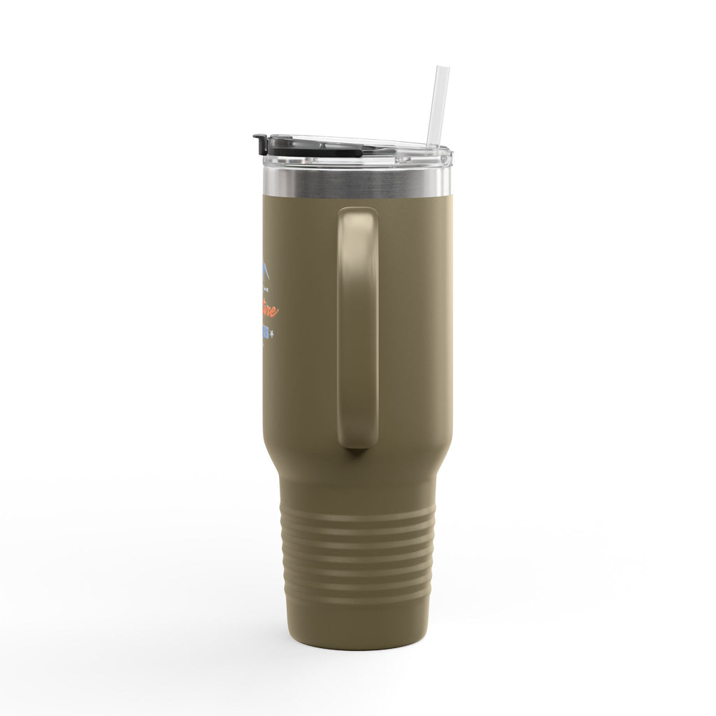 40oz Insulated Travel Mug — “The Adventure Begins” Mountain Stainless Tumbler