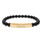 Engraved Natural Stone Bar Bracelet — "Sisters" Stretch Beaded Bracelet
