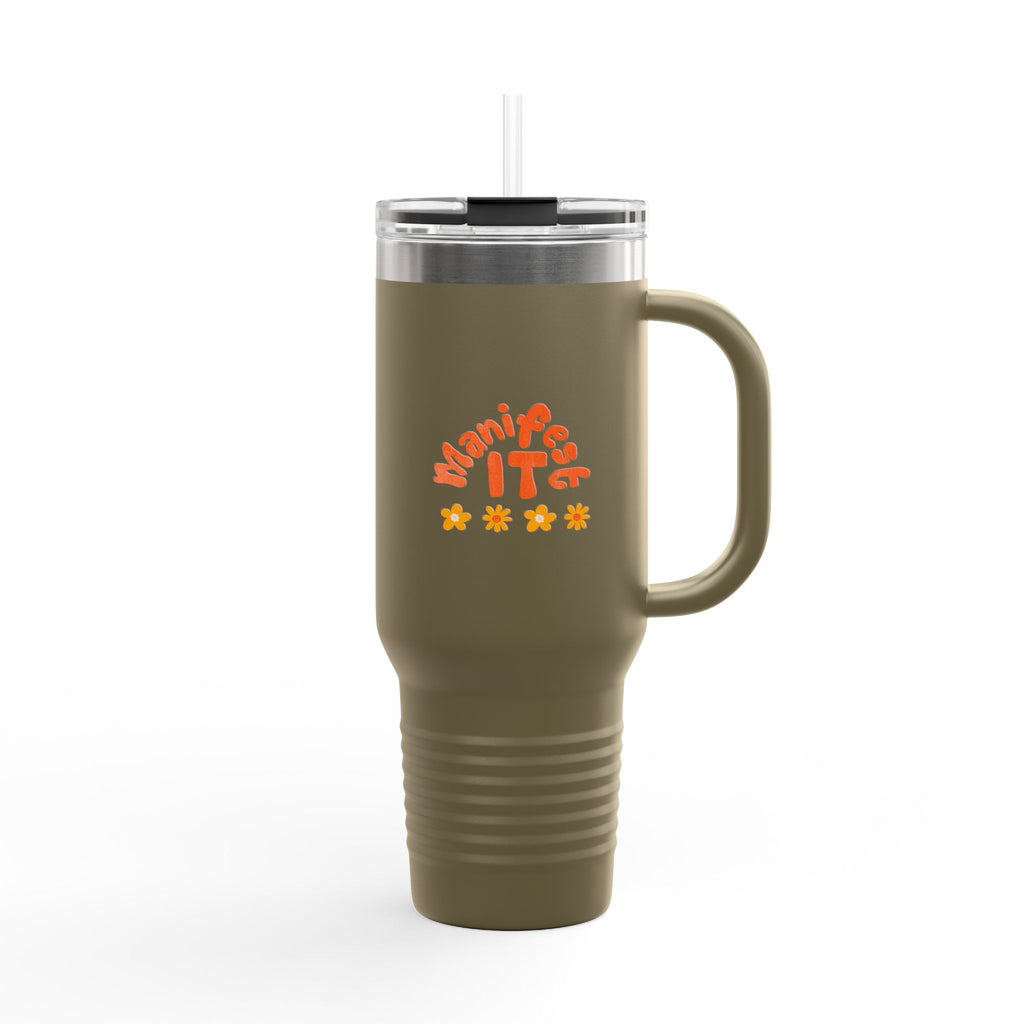 Insulated Travel Mug — "Manifest It" 40oz Tumbler with Lid & Straw