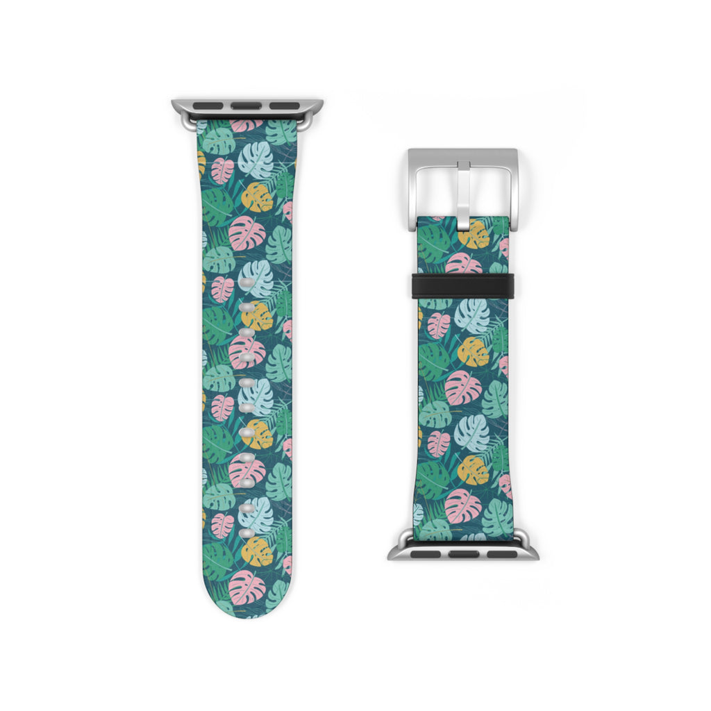 watch band with floral monstera print front details
