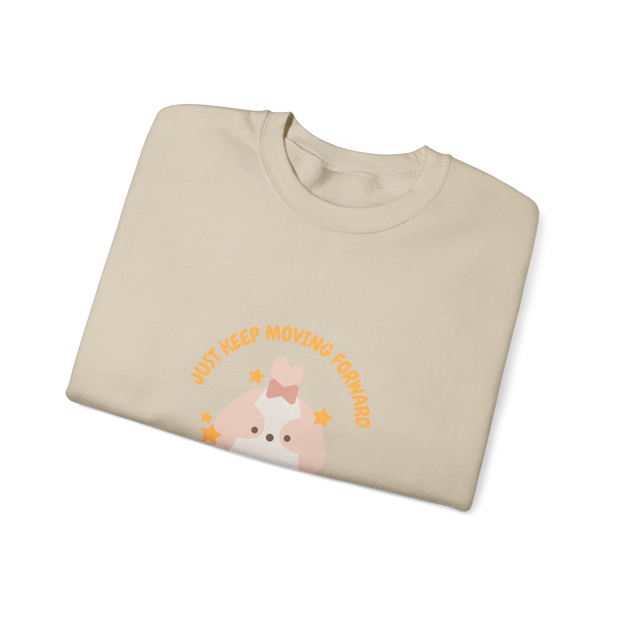 Crewneck Sweatshirt — Cute Kawaii Stars Design "Just Keep Moving Forward"
