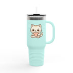 40oz Insulated Travel Mug Tumbler— Cute Kawaii Kitten Holding Heart
