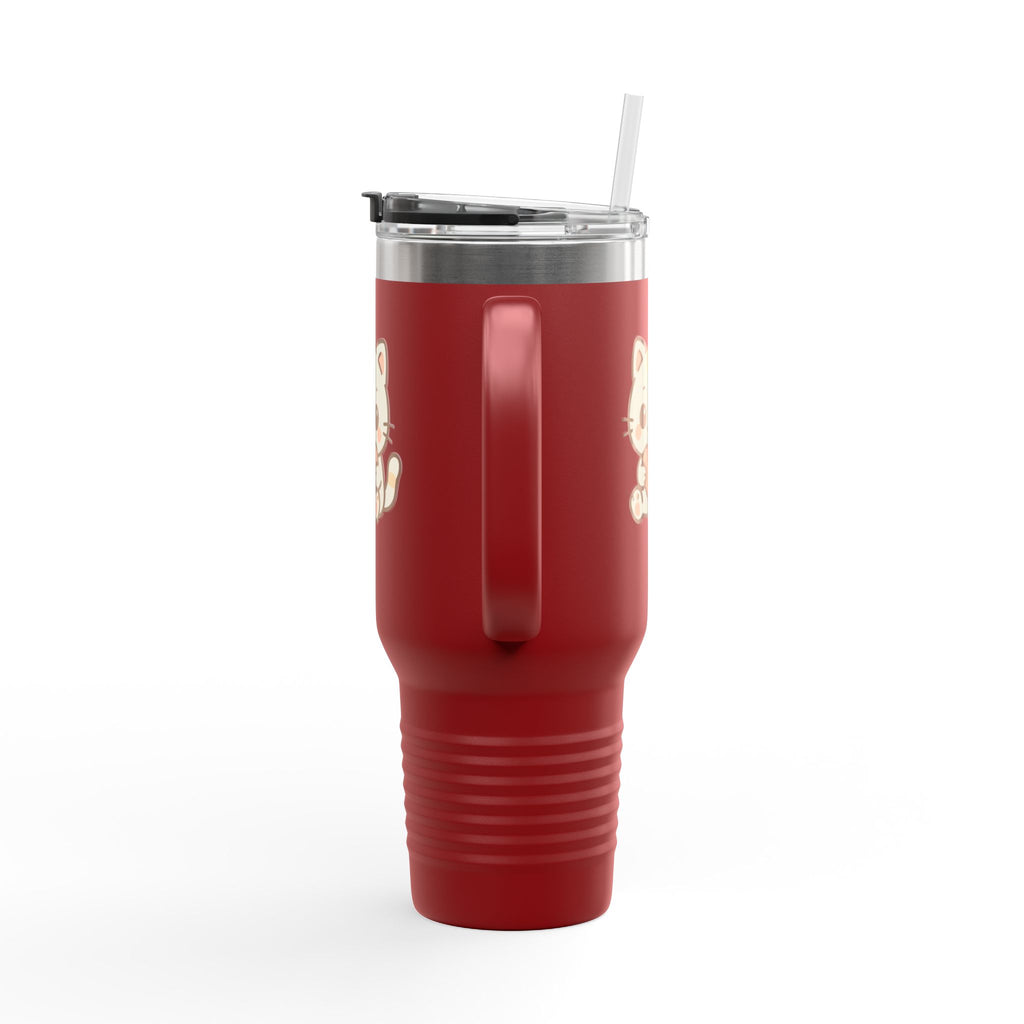 40oz Insulated Travel Mug Tumbler— Cute Kawaii Kitten Holding Heart