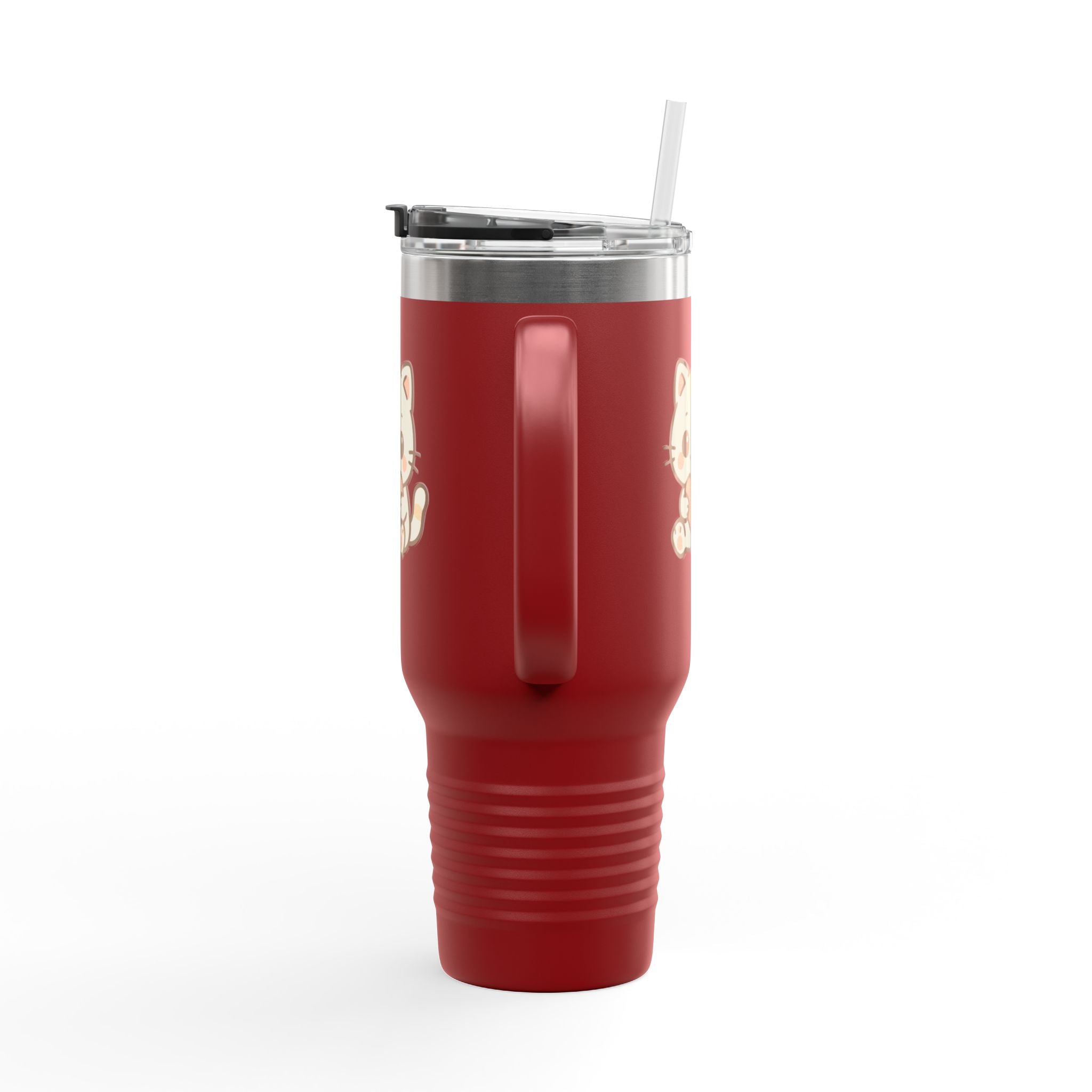 40oz Insulated Travel Mug Tumbler— Cute Kawaii Kitten Holding Heart