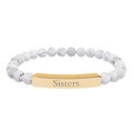 Engraved Natural Stone Bar Bracelet — "Sisters" Stretch Beaded Bracelet