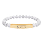 Engraved Natural Stone Bar Bracelet — "Sisters" Stretch Beaded Bracelet