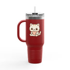 40oz Insulated Travel Mug Tumbler— Cute Kawaii Kitten Holding Heart