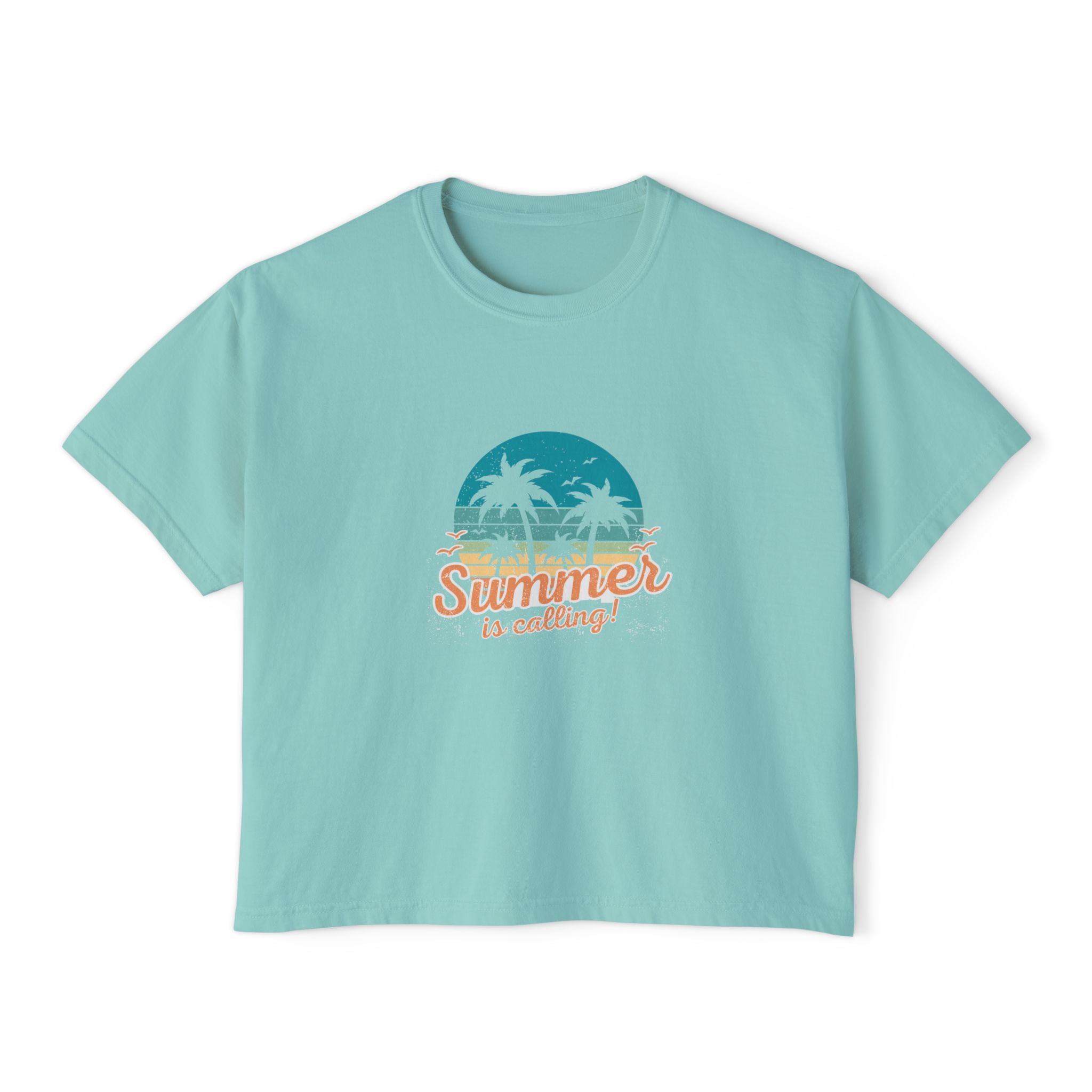 Summer Is Calling Women's Boxy Tee — Retro Palm Beach Vacation Tee