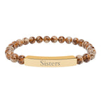 Engraved Natural Stone Bar Bracelet — "Sisters" Stretch Beaded Bracelet