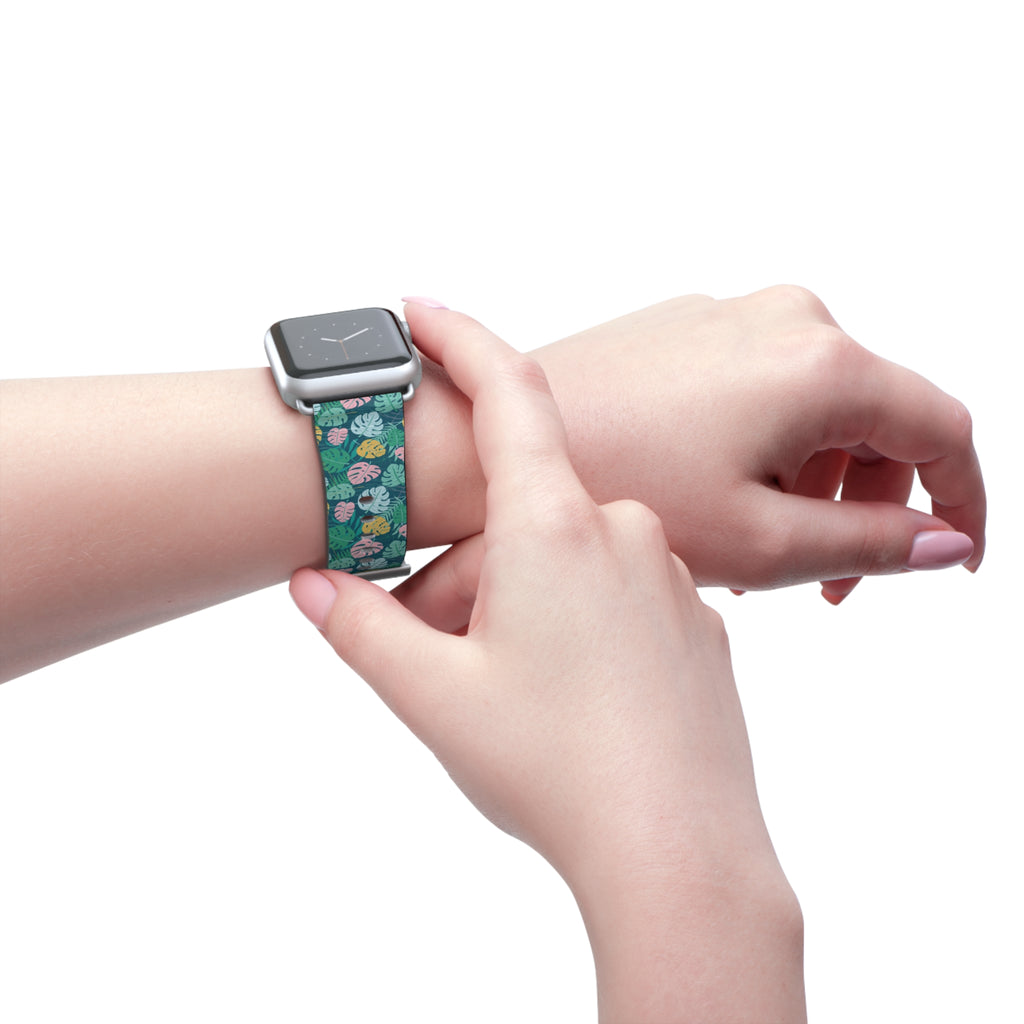 Tropical Monstera Watch Band — Teal Floral Apple Watch Strap