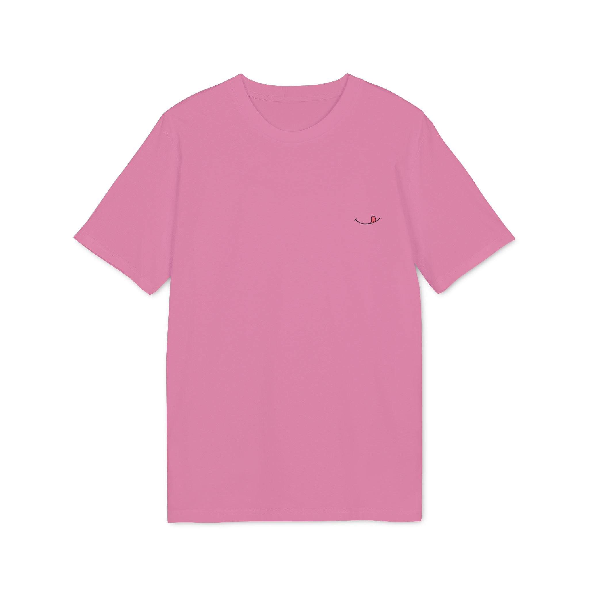 Bubble Pink organic cotton semi-oversized T-shirt Stanley/Stella with embroidered mouth detail by Studio Elvae.