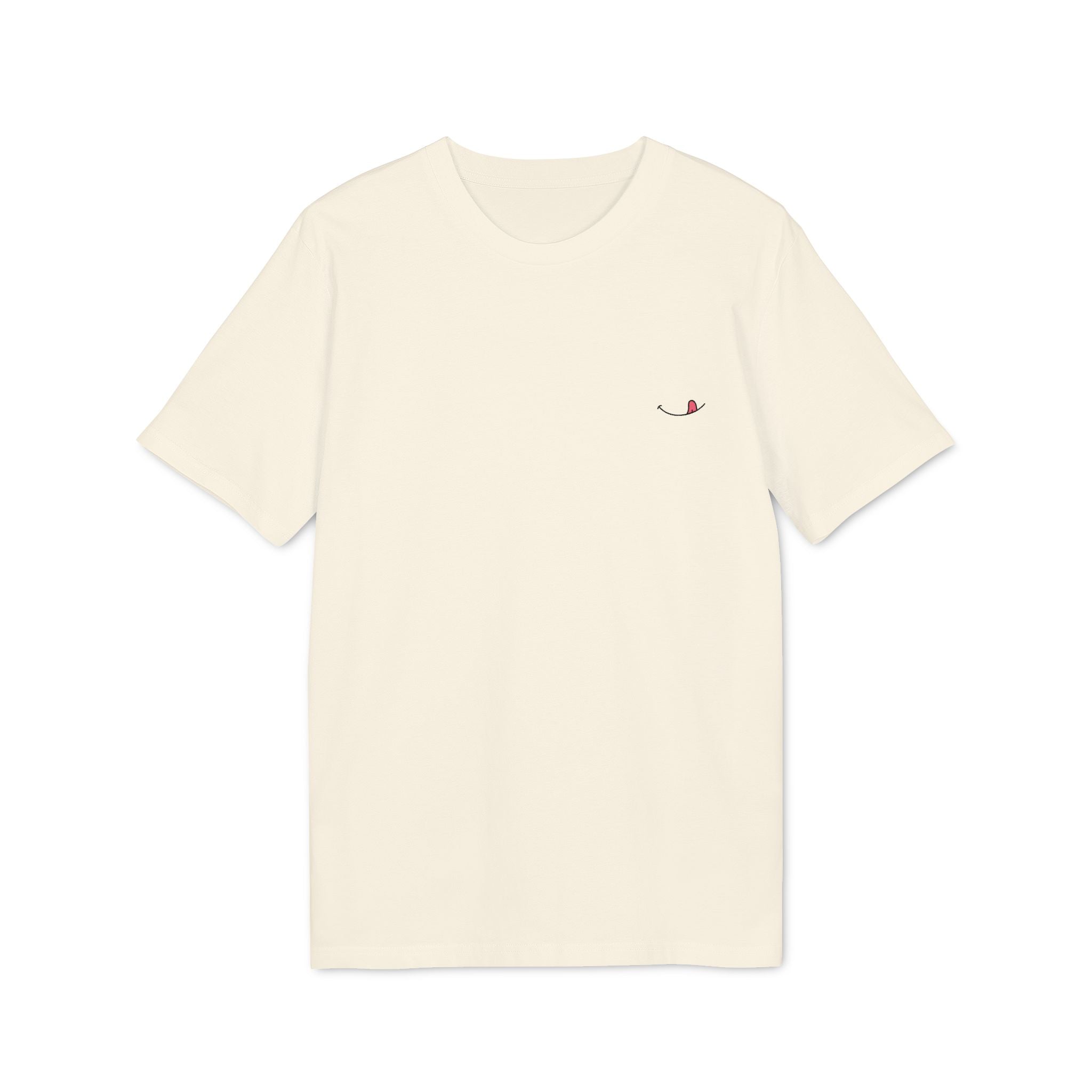 Natural Raw organic cotton semi-oversized T-shirt Stanley/Stella with embroidered mouth detail by Studio Elvae.