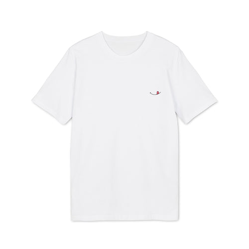 White organic cotton semi-oversized T-shirt Stanley/Stella with embroidered mouth detail by Studio Elvae.